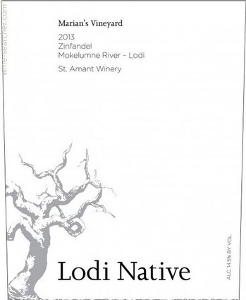 Lodi Native Zinfandel wine label from Marian's Vineyard, 2013, Mokelumne River, Lodi, California, by St. Amant Winery.