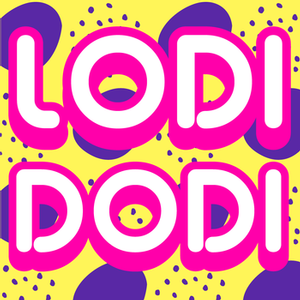 Colorful Lodi Winegrape Commission logo with bold pink and yellow text on a dotted background.