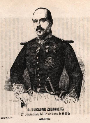 Black and white illustration of a military officer in uniform with medals and decorations.