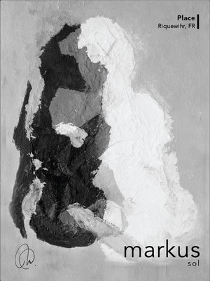 Abstract black and white painting of a person with a wine glass, representing Markus Sol from Riquewihr, France.