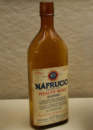 Vintage Napa Napa Healthful Wine Sherry bottle with aged label and cork closure.