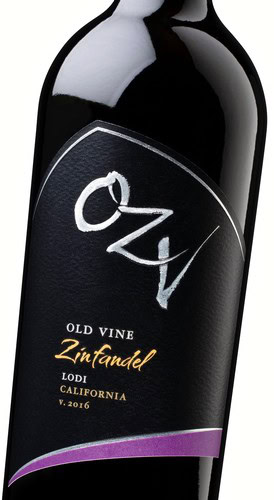 Close-up of a Lodi Zinfandel wine bottle from Old Vine series, showcasing the label and dark glass.