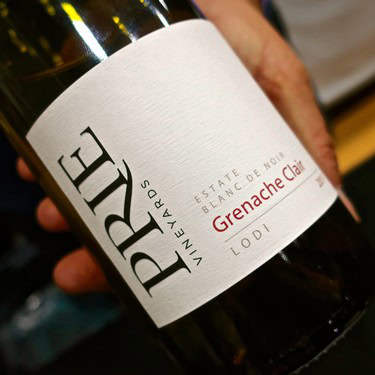 Close-up of a Lodi Grenache Claret wine bottle label from the Lodi Winegrape Commission.