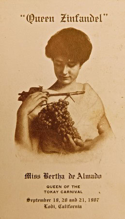 Vintage poster of Miss Bertha de Almado promoting Queen of the Tokay Carnival 1907 in Lodi, California.