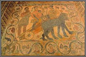 Historical mural showing figures and animals, representing Lodi's rich winegrowing history and cultural heritage.