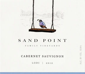 Sand Point Cabernet Sauvignon 2012 label featuring a bird on a swing.