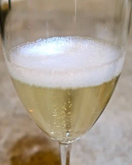 Glass of white wine with bubbles, showcasing Lodi's wine quality and craftsmanship.