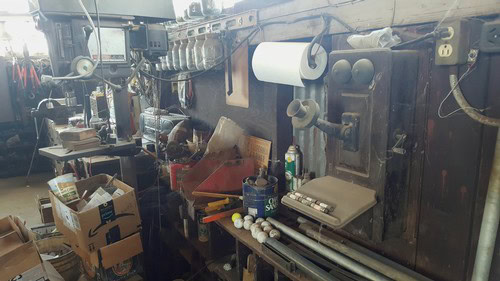 Workshop area with tools, equipment, and supplies for winegrape production in Lodi, California.