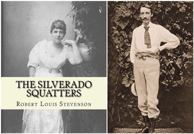 Vintage black and white photos of Silverado Squatters, featuring a woman and a man in early 20th-century attire.