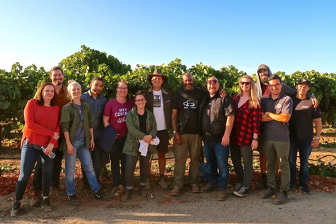 Group of people at Lodi Winegrape Commission vineyard tour in Lodi, California.