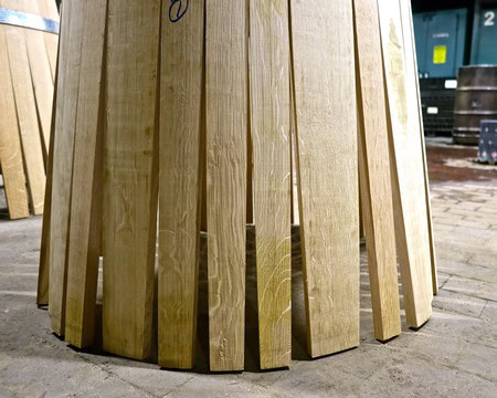 Wooden wine barrel staves at Lodi Winegrape Commission for wine production.