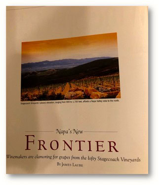 Book cover for Napa's New Frontier, featuring vineyard landscape at sunset, promoting Lodi Winegrape Commission.